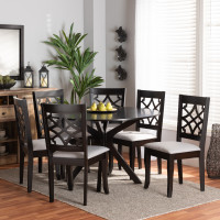 Baxton Studio Elena-Grey/Dark Brown-7PC Dining Set Elena Modern and Contemporary Grey Fabric Upholstered and Dark Brown Finished Wood 7-Piece Dining Set